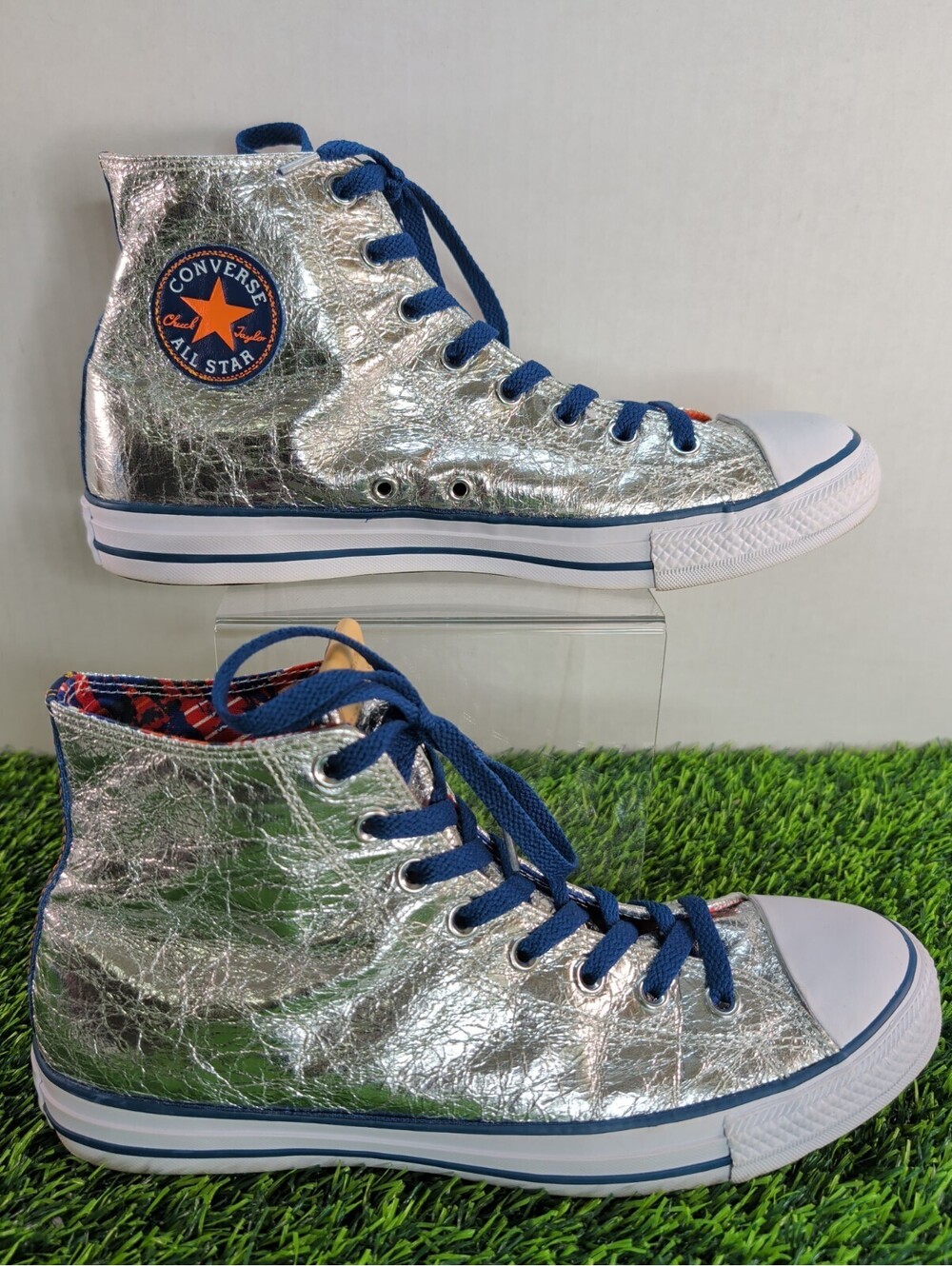 Metallic Silver Crumpled Foil Converse All Star High-Top Sneakers Men's 9.5
